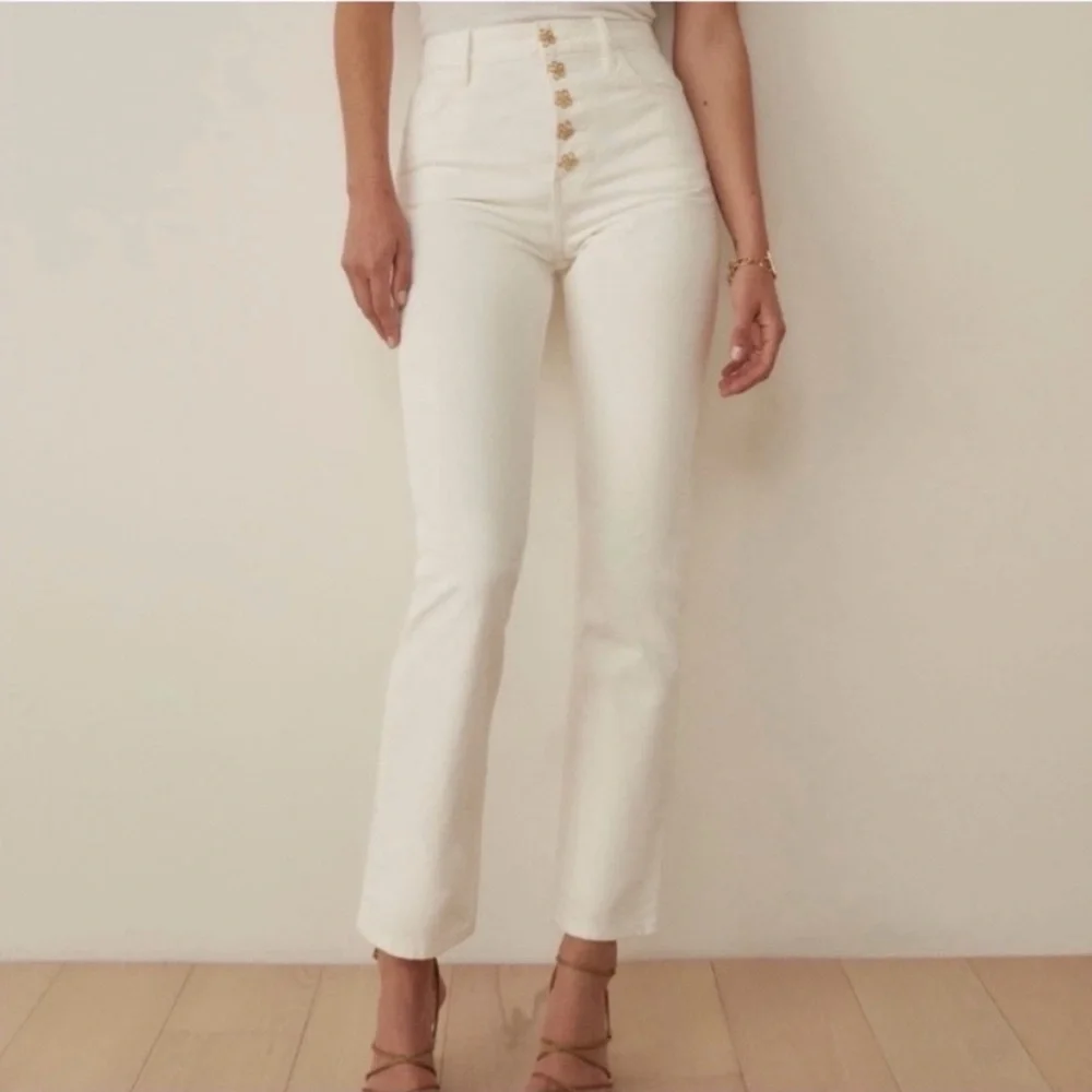 Reformation Cynthia Gold Button | High Rise Straight Jeans | 100% Cotton - Picture 1 of 5